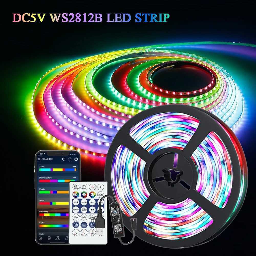 DC5V RGBIC WS2812B USB LED Strip Light Magic Color Bluetooth App Control 1-30M LED Ape Flexible Ribbon Lamp Diode TV Backlight W250701