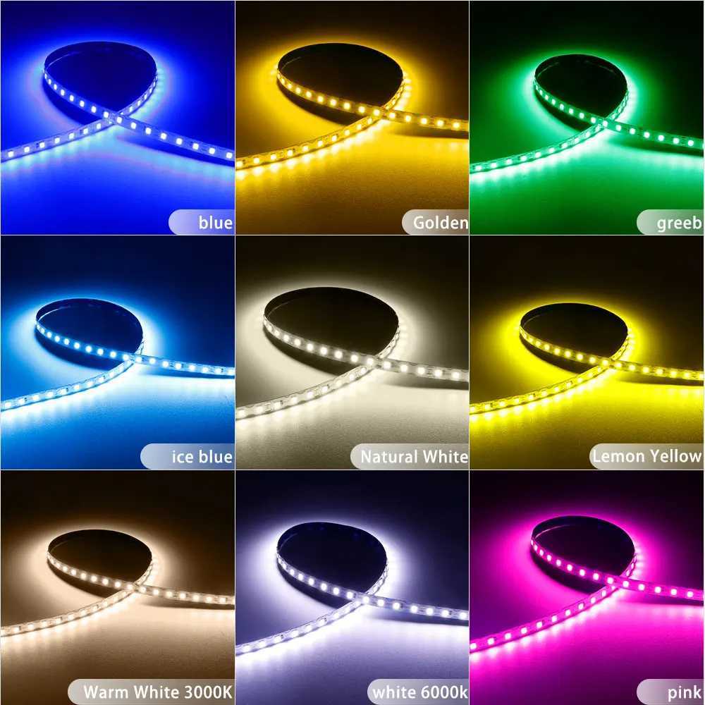 2835SMD LED Strip Light 120Leds/M 6MM Red Green Blue White Flexible Lighting Tape Dimmable Ribbon For Home Bar Decoration DC12V W250701