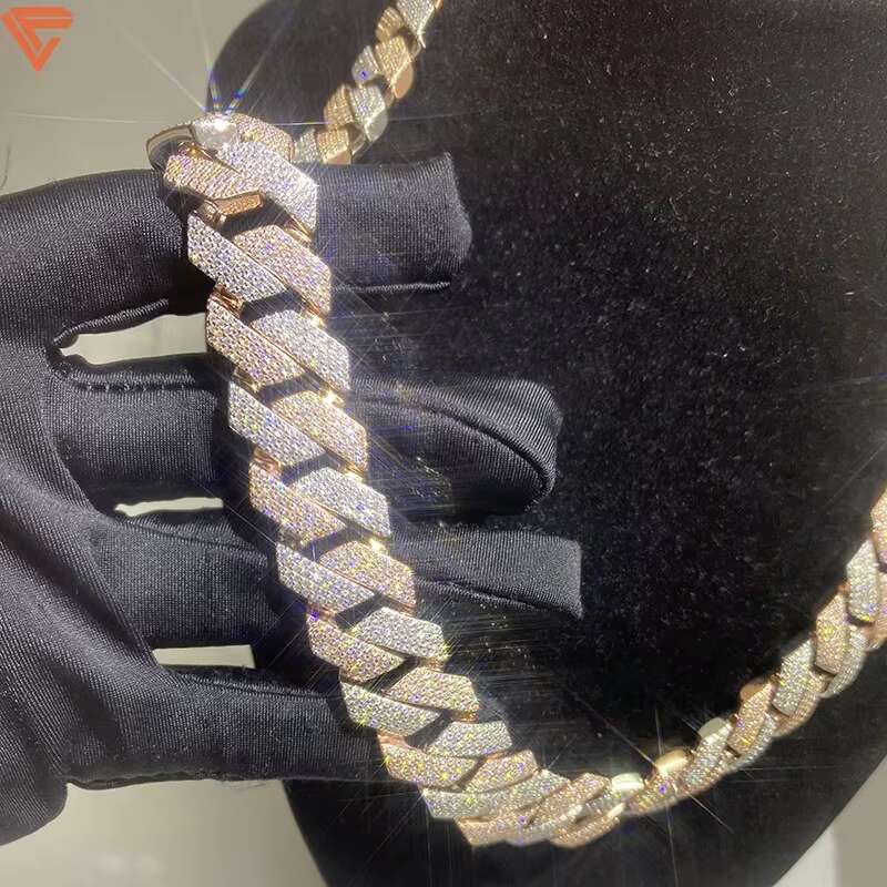 Moissanite Diamond Cuban Link Chain Necklace Custom 15mm18mm Width 22 Inches 3tone 4 Tone Hip Hop Vvs Moissanite Cuban Chain