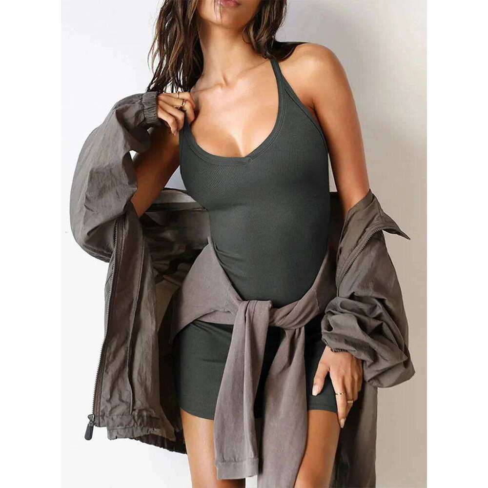 hoodie Wear Y2k European American Sexy Spicy Short Skirt For Women With Suspender Wrap Hip Design New Dress Trendy Female Fashion jacket