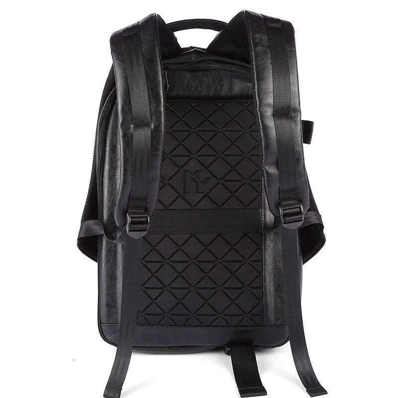 Men Leather Waterproof Laptop Backpack, Large Capacity Business Backpack with USB Charging, Male Travel Sport Daypack