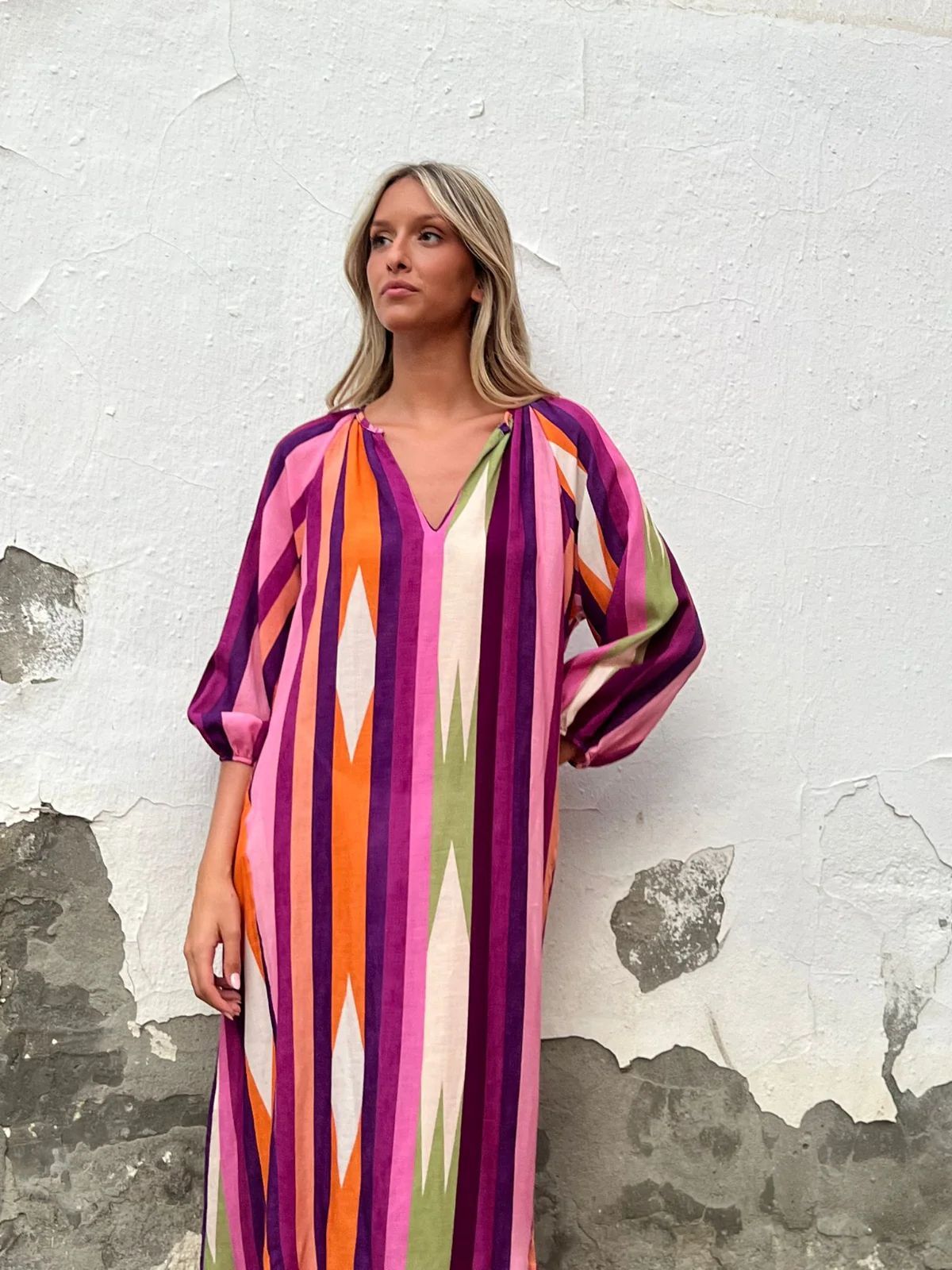 H712European and American autumn new sexy women's clothing V-neck long-sleeved striped dress female