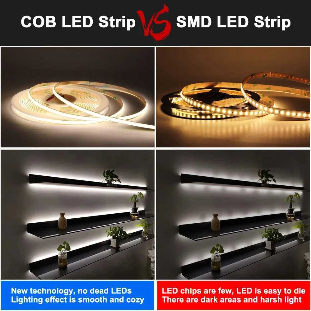3mm 5mm COB LED Strip 12V 24V Dimmable Tape LED Ice Blue Yellow Red Green Pink White For Home Decor RA90 LED Strip Lighting W250701