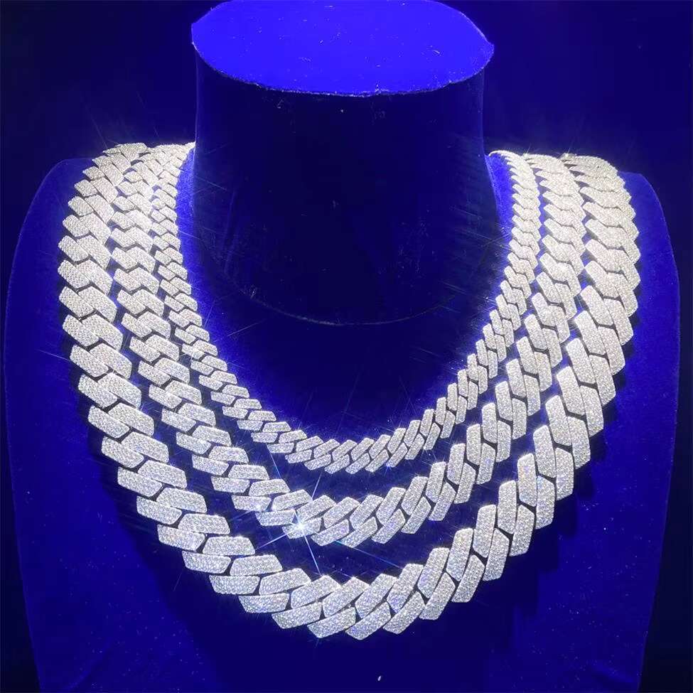 Wholesale High Quality Moissanite Miami Sterling Silver 925 4 Rows Mens Gold Plated Cuban Link Chain Necklace