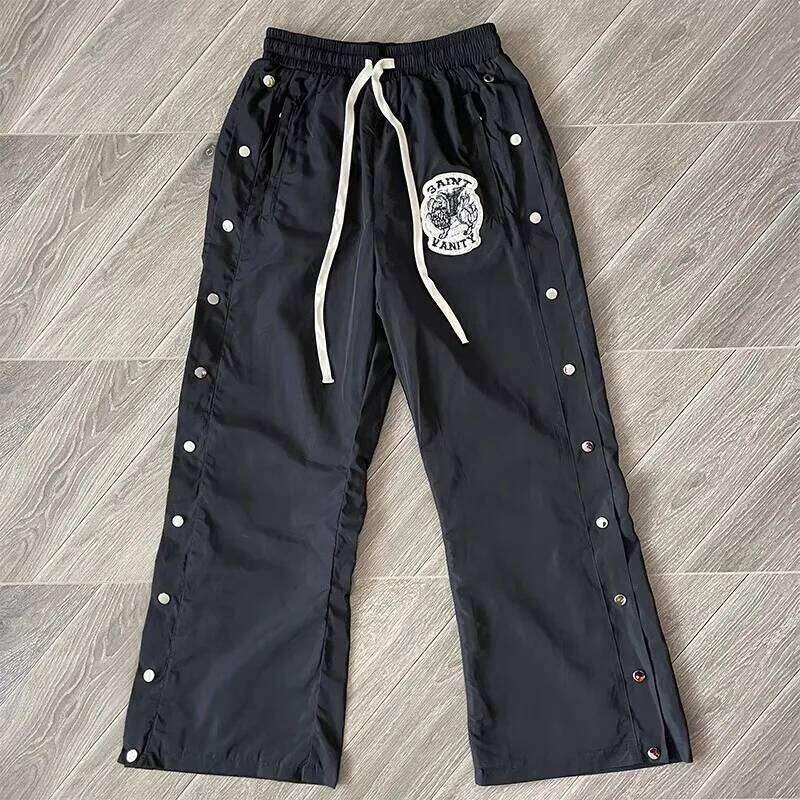 Saint Vanity Embroidered Zipper & Snap Button Casual Sporty Windbreaker Track Suit Set with Pants Streetwear Fashion