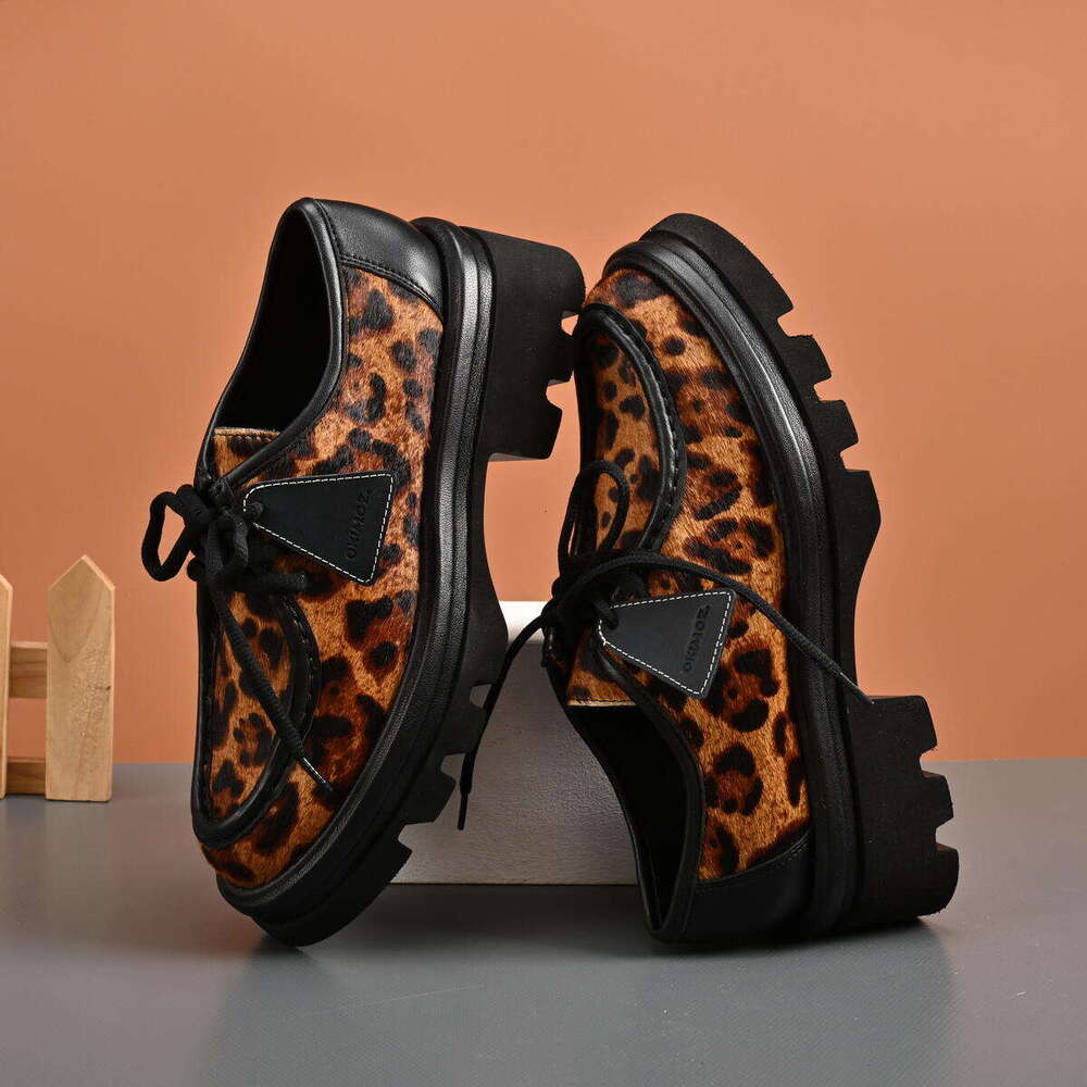 Fashion casual shoes Exotic Leopard Print Platform Oxford Shoes with Chunky Sole Okimoz