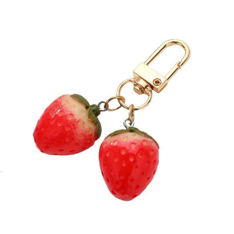 Strawberry Red Heart Keychain Keyring For Women Girl Jewelry Silated Fruit Cute Car Holder Key Accessories Free shipping