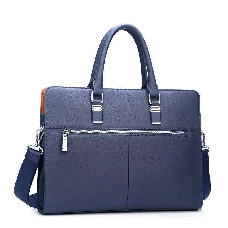 Business Men Leather Briefcase Computer File Package Shoulder Messenger Bag High Quality 14 inch Laptop Briefcases