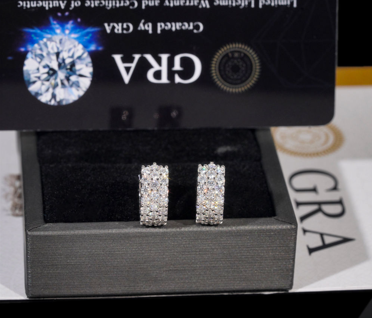 Iced Out Hoop Pass Diamond Tester Jewelry Ear Stud Moissanite Diamond Silver 925 VVS Moissanite Iced Out Stud Earring for Women