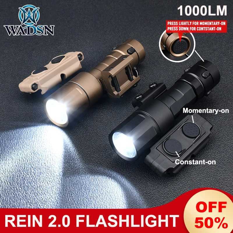 WADSN REIN 2.0 Tactical Flashlight 1300 Lumens Airsoft Rein 2 Cloud Defensive Hunting Scout Light Dual Function Switch 20MM Rail XJ250701