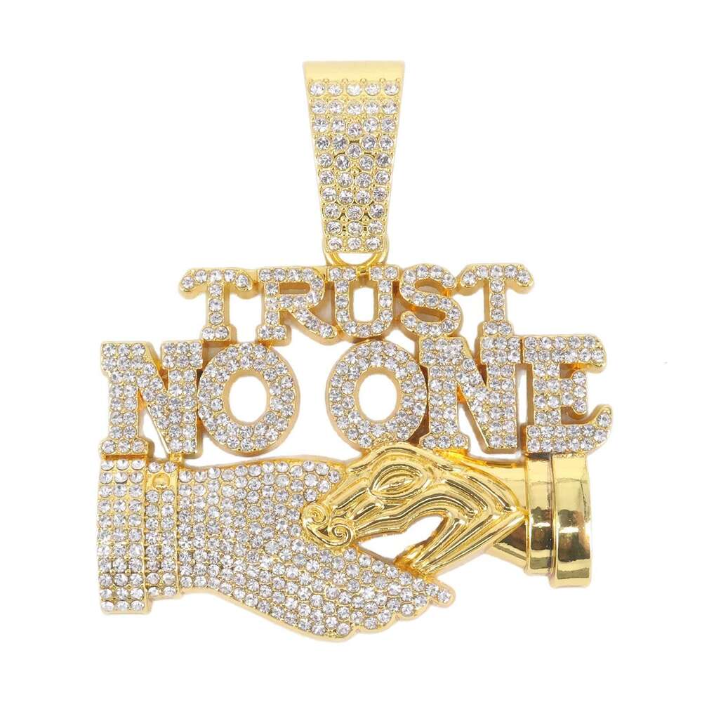 Alloy Accessories TRUST NO ONE Dia Pendant Men's Unique Trendy Hip-Hop Cuban Chain 327