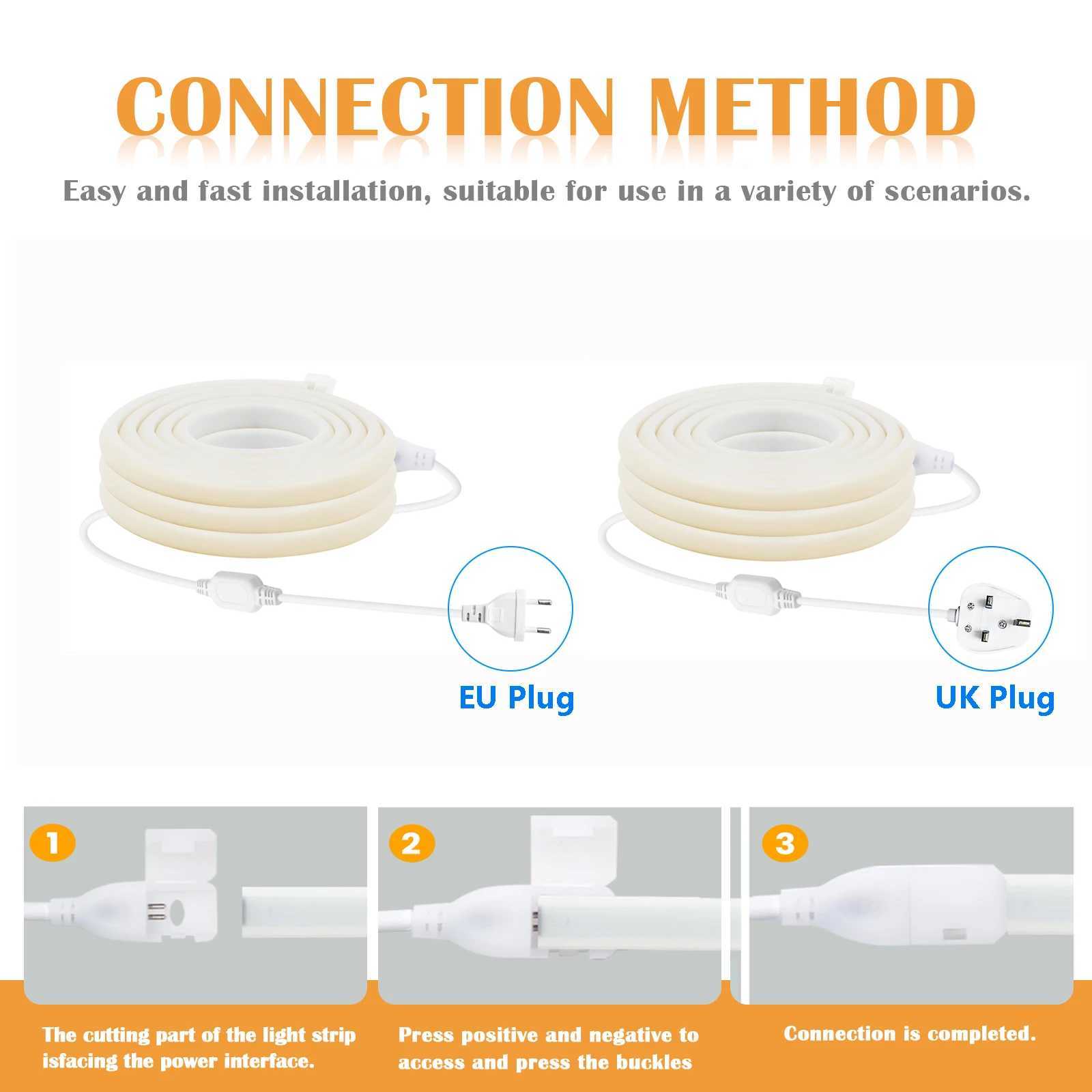 220V LED Strip with Power EU UK Plug COB LED Strip Flexible Ribbon RA90 IP65 Waterproof for Room Kitchen Outdoor Garden Lighting W250701