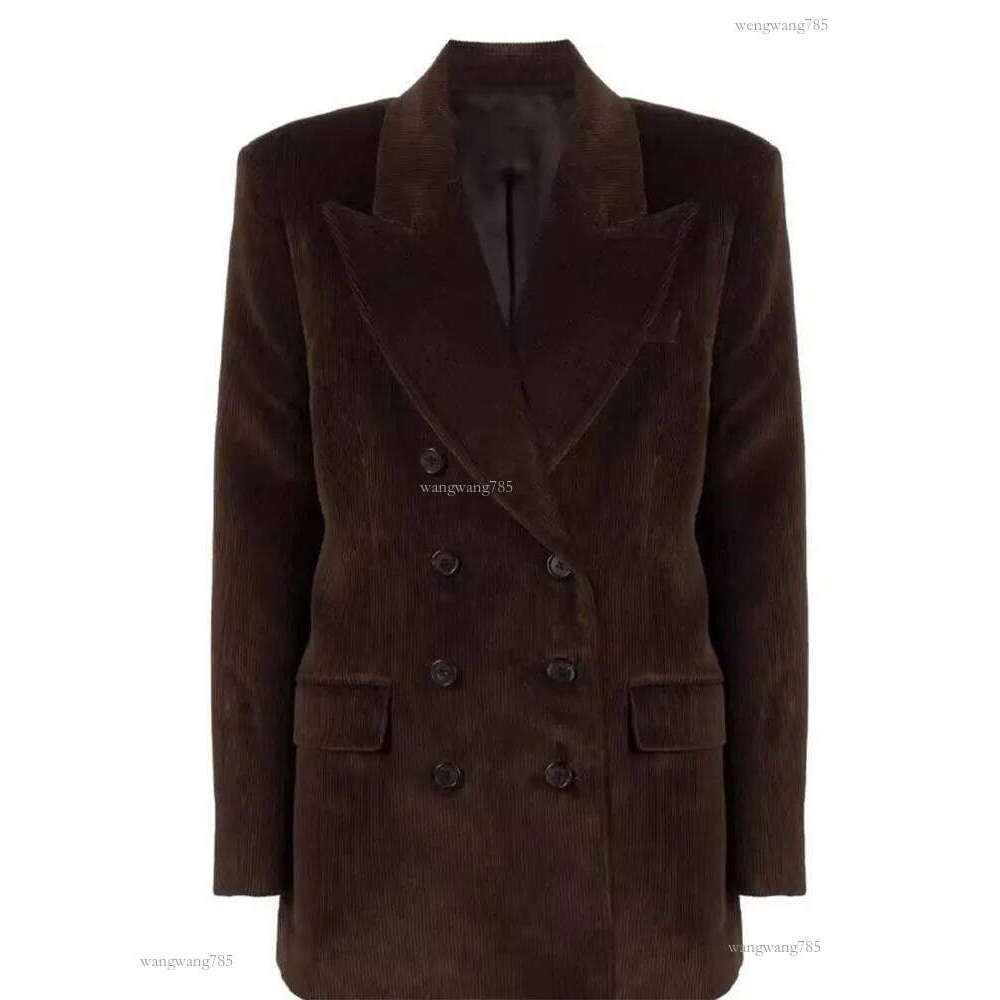 Womens Suits Blazers Khaite Corduroy Classic Women Jacket TurnDown Collar Blazer Dark Brown Full Sleeve Vintage Trench Warm Winter Coat 231208