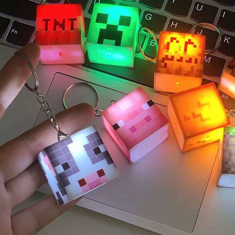 Creative Luminous Cube Keychain Backpack Hanging Pendant Game Keyring Student Bag Charms Decoration Birthday Gifts Free shipping