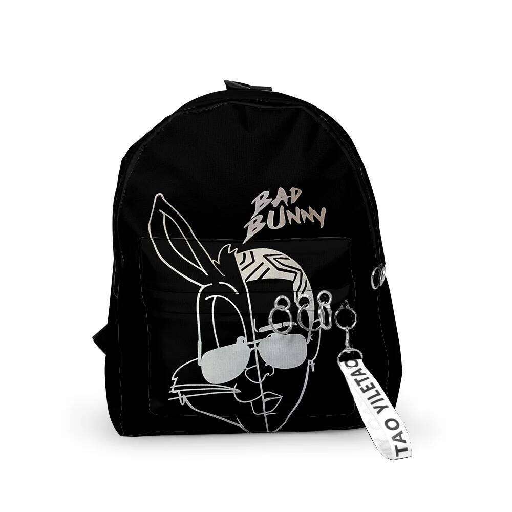 Fashion Novelty Bad Bunny Boys/Girls pupil School Bags 3D Printed Keychains Oxford Waterproof Cute Small Backpacks