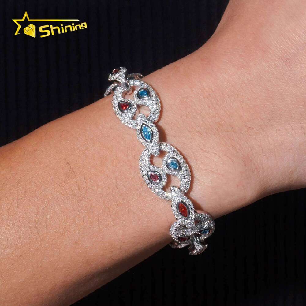 New Design Fine Pass Tester Gold Plated Colored Moissanite Dia Cuban Link Bracelet Iced Out Hip Hop Jewelry