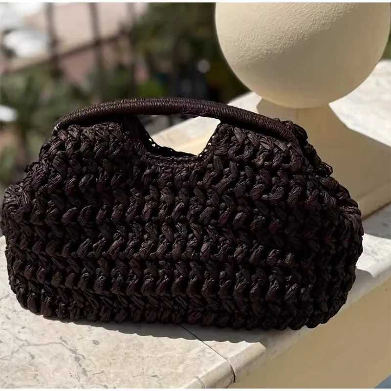 Natural Fiber Snap Clutch Bag Spanish Seaside Womens Straw Woven Handbag Summer Beach Travel Vacation Evening Elegant Purse W250702