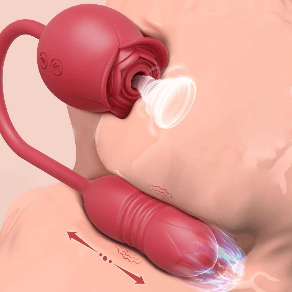 Rose-Sucking Sex Toys Dildo Vibrator for Women 3in Thrusting G Spot Anal Vibrators Stimulator Female Vibrating Egg Adult Toys W250702