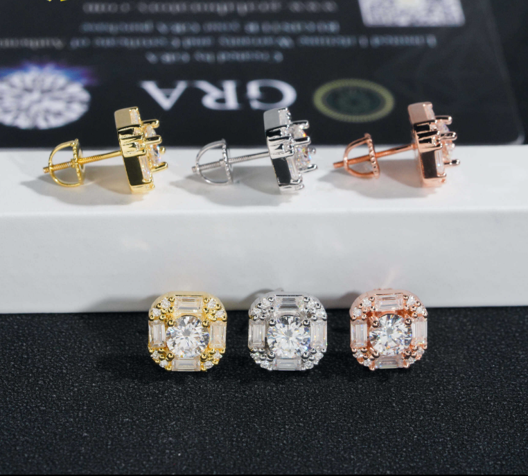 Hot Sale baguette Moissanite Stud Top Quality Moissanite Diamond Stud Earrings Yellow Gold Plated 925 Sterling Silver Earrings