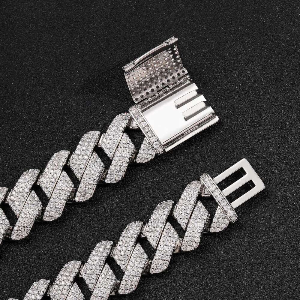 20mm Moissanite Dia Three-Row Dia-Shaped Cuban Chain Sterling Sier Necklace for Men with Certificate fc70