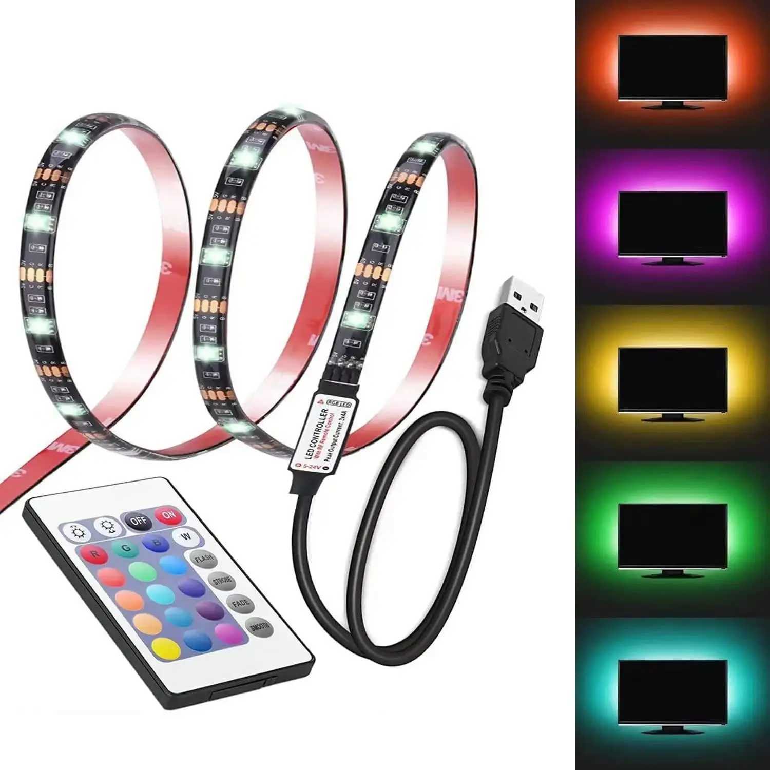 5M LED Strip 5050RGB Light With USB 12V Colorful TV Background Decoration Light Strip 24 Key Remote Control Set W250701