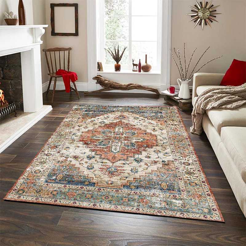 VIKAMA Tribal Rug Summer Tropical Area Rugs Wine Red Traditional Boho Vintage Rug Carpet for Bedroom Dining Living Room Mat l250702 S251029