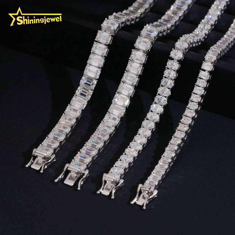 High-Quality Sier Flower-Shaped Design Emerald Cut Silicon Stone D Color Vvs1 Tennis Bracelet