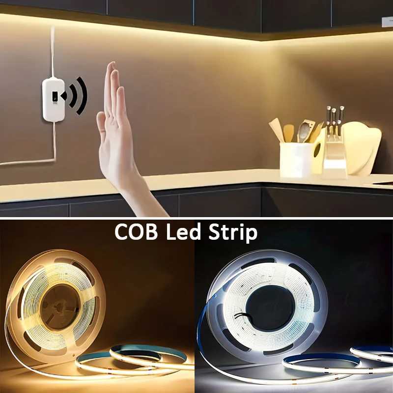 COB LED Strip Lights 320LED/m Motion Sensor Dimmable LED Tape Flexible Ribbon for Kitchen Cabinet Wardrobe Closet DIY Lighting W250701