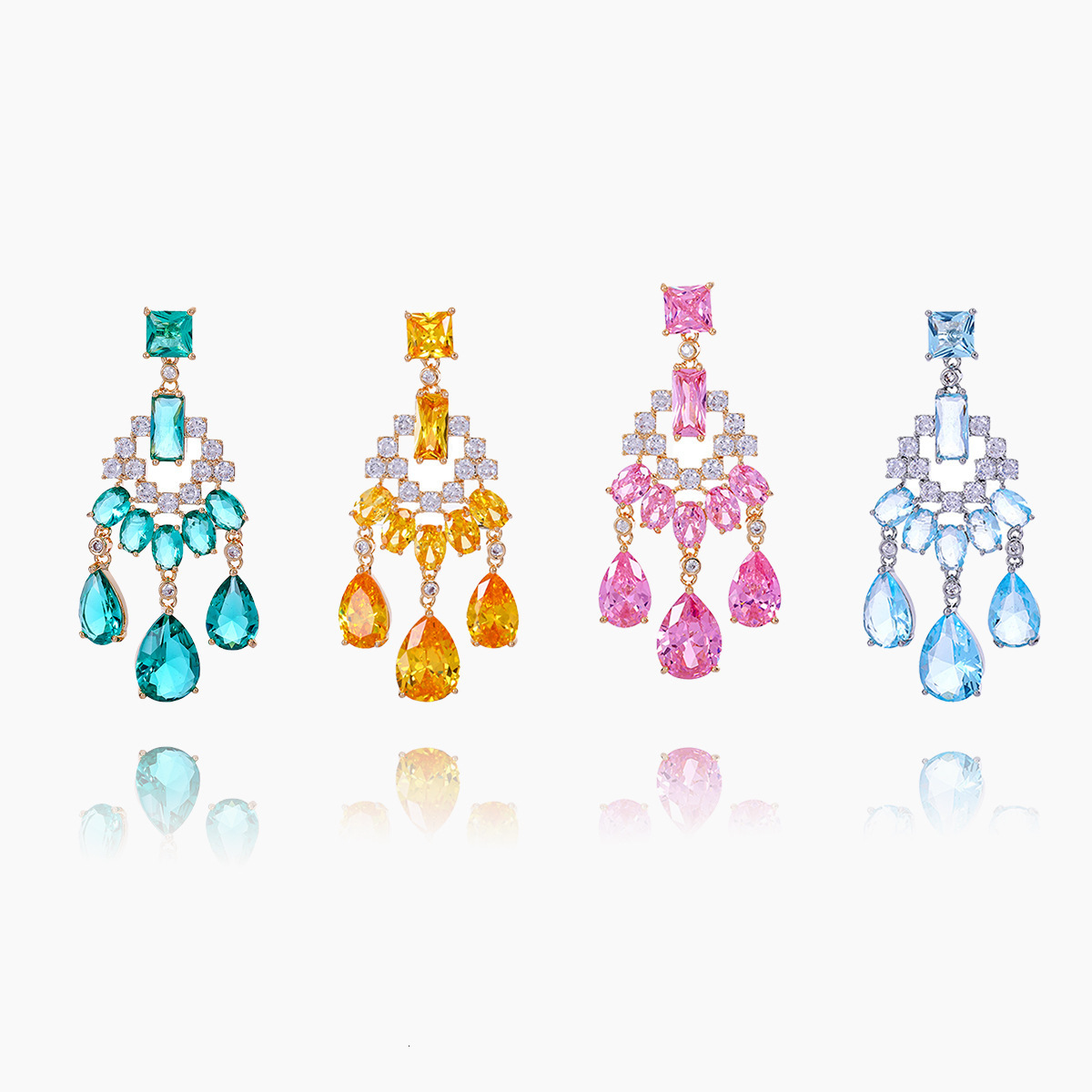 2025 New Women's Tassel Geometric Water Drop Colorful Ladies' Jewelry Earrings Zircon 18K Designer Earrings Women's Geometric Jewelry S