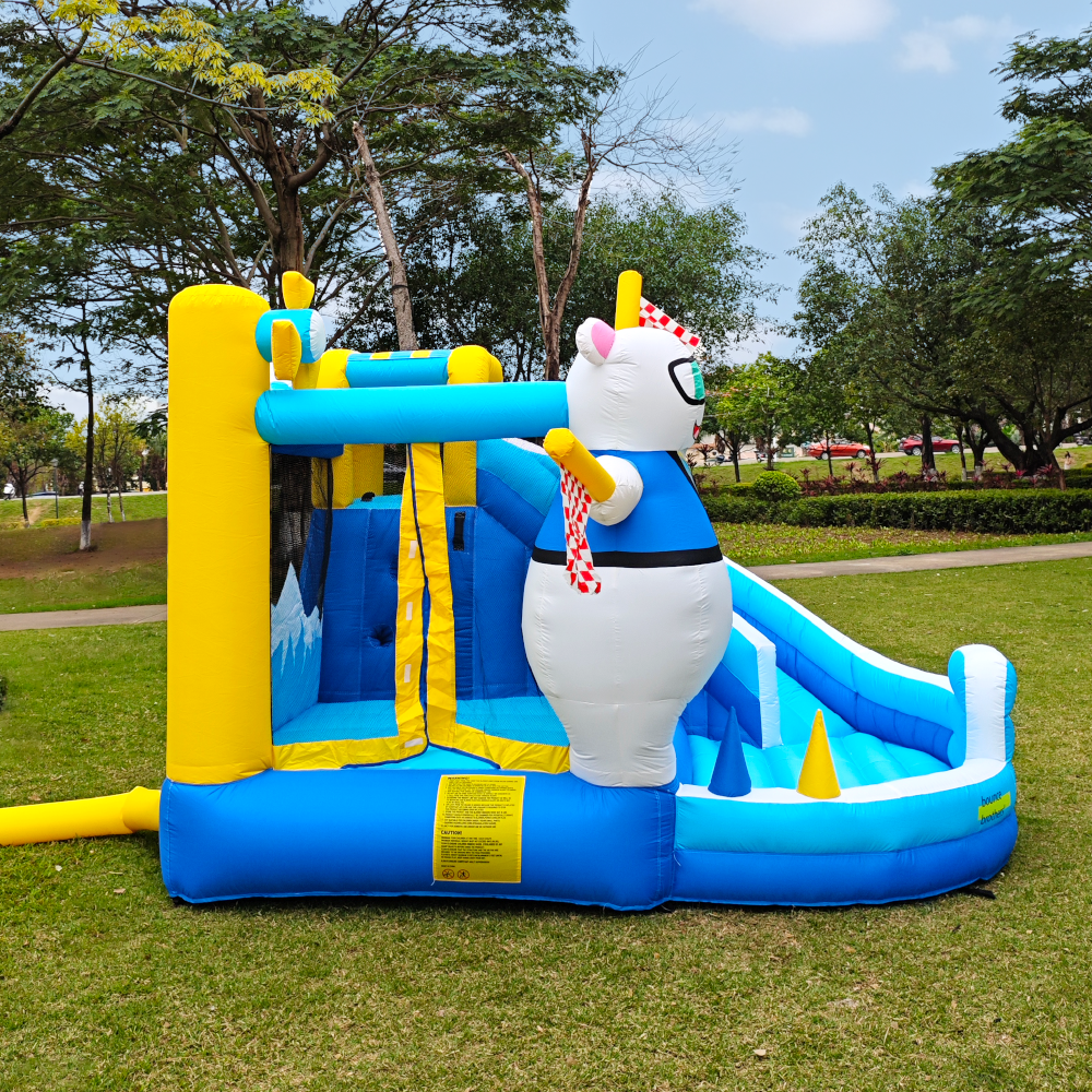 Kids' Cartoon-Inspired Outdoor Playset - Safe Polart Bear Bouncer & Slides Combo