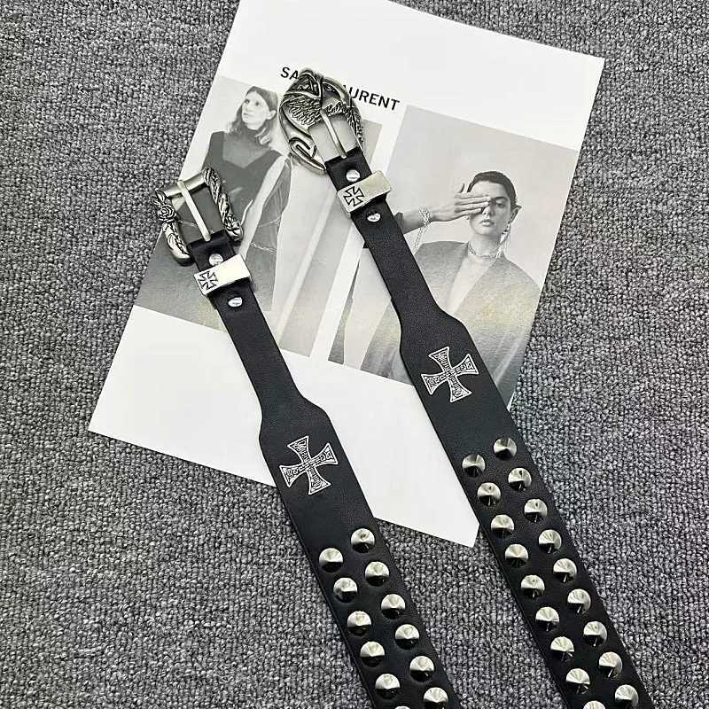 Retro Heavy Metal Rivets Men Womens Belt ERD Harley Locomotive Rock Punk Style Personality Belt Genuine Leather Jeans Belt Z250701