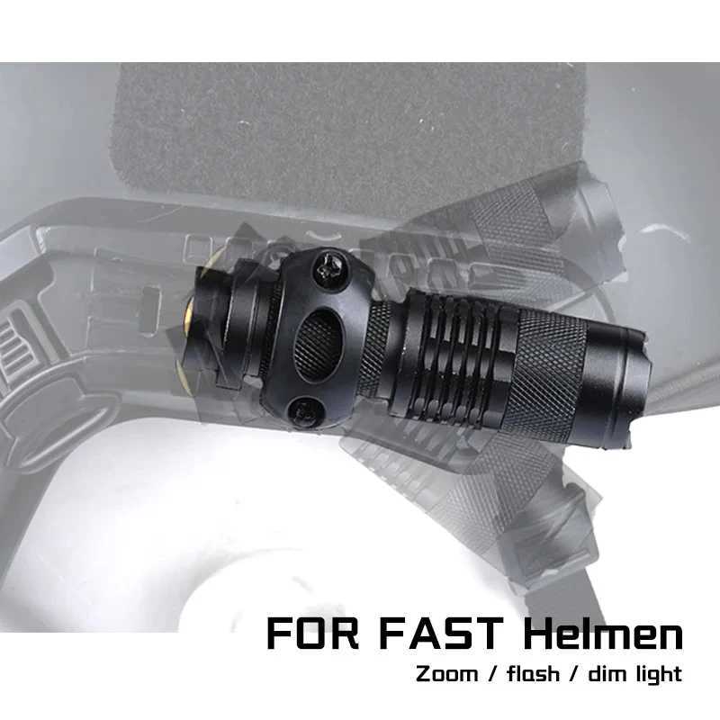 Tactical Helmet Light FAST Helmet Flashlight Strobe Telescopic Zoom Survival Safety Lamp With Hat Clamp Holder Camping Hunting XJ250701