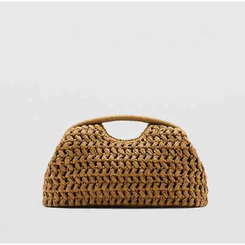 Natural Fiber Snap Clutch Bag Spanish Seaside Womens Straw Woven Handbag Summer Beach Travel Vacation Evening Elegant Purse W250702