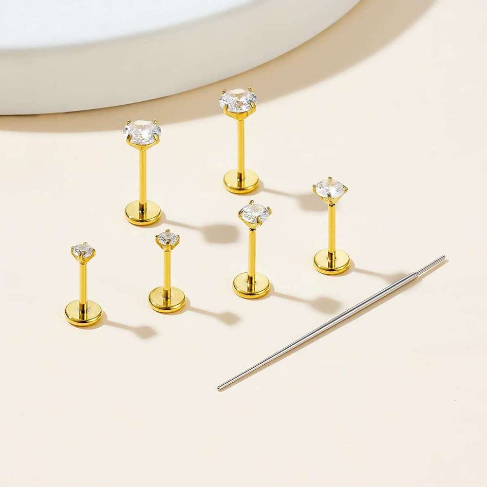 20G Back 3 Flat Earrings Stud G23 Titanium Threadless Tragus Labret Cartilage Lip Medusa Conch Body Piercing Jewelry Hypoallergenic for Women Men