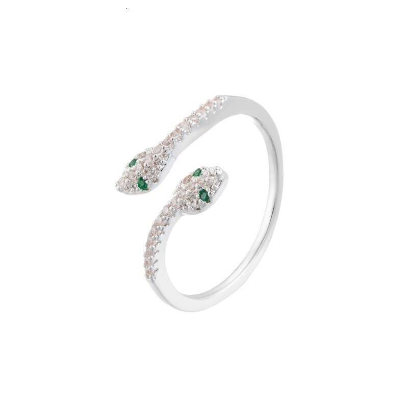 DHCollections Dual Snake Ring - Adjustable Open Cuff Fashion Ring for Women | Sterling Silver Plated Cubic Zirconia Statement Finger Jewelry