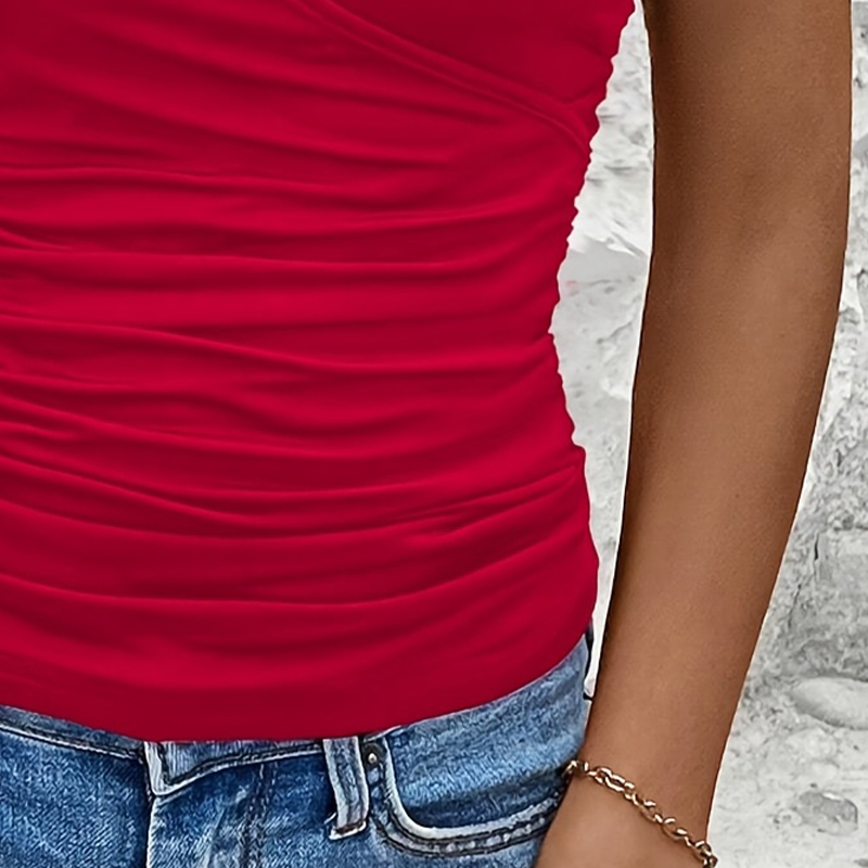 Fashionable Women's Pleat Detail V-Halter Crop Tops - Sexy Silhouette Fit Clothing Item