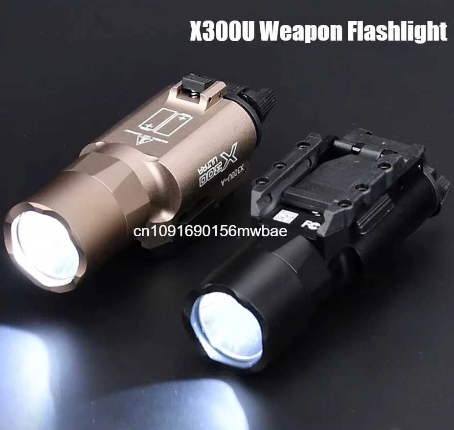 Tactical Airsoft Surefir X300U X300 Ultra 600lm LED Flashlight Rifle Weapon Pistol Scout Hunting Gun Outdoor Light Fit 20MM Rail XJ250701