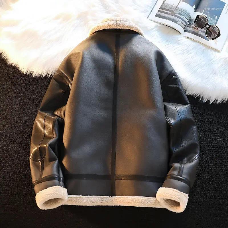 Designer Men's Jackets Autumn Winter Thickening Fleece Leather Jacket Plus Velvet Warm Fashion Black Khaki Male Casual Work PU Cotton Coat