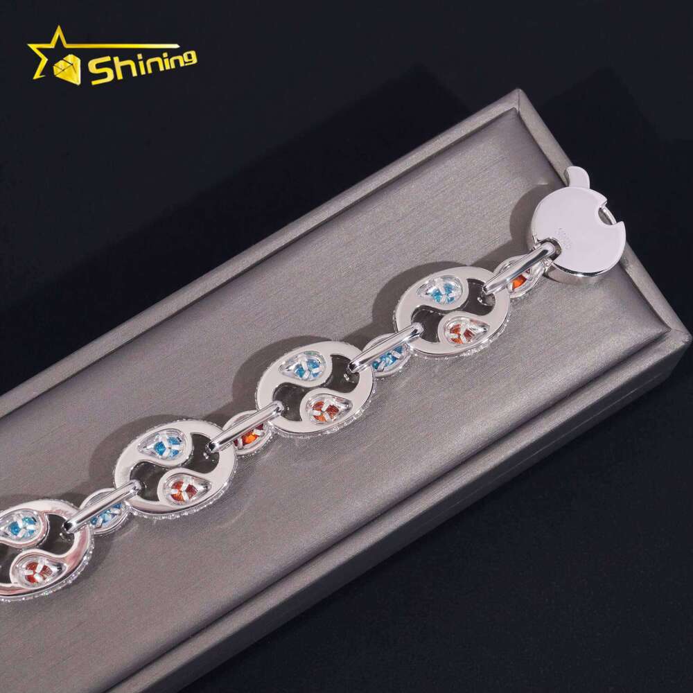 New Design Fine Pass Tester Gold Plated Colored Moissanite Dia Cuban Link Bracelet Iced Out Hip Hop Jewelry