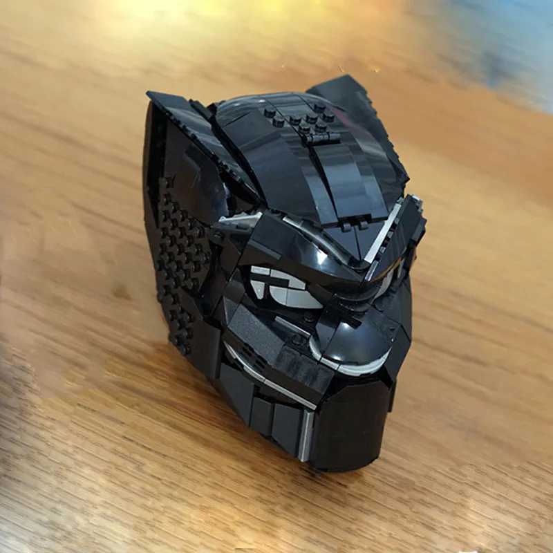 475pcs Moc 76215 Superhero Black Panther Cowl Helmet Model Building Blocks Bricks Diy Creative Educational Toy Kid Birthday Gift Y250701
