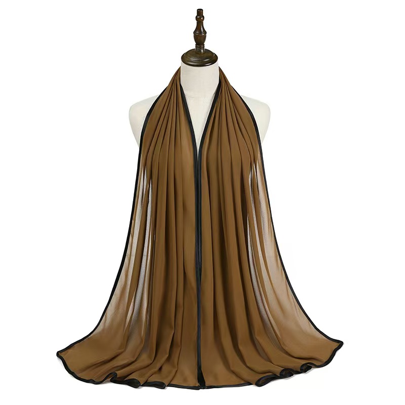 T1109 Spring and Summer New Indonesian Fashion Head Scarf Women's Pearl Chiffon Edge Head Scarf