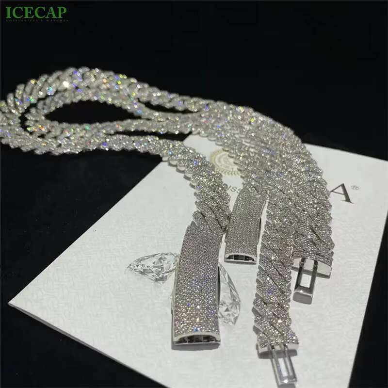 10- 20mm Wide 2-4 Rows Moissanite Cuban Chain 925 Sliver Mossanite Cuban Link Chain Iced Out Cuban Link Bracelet for Men