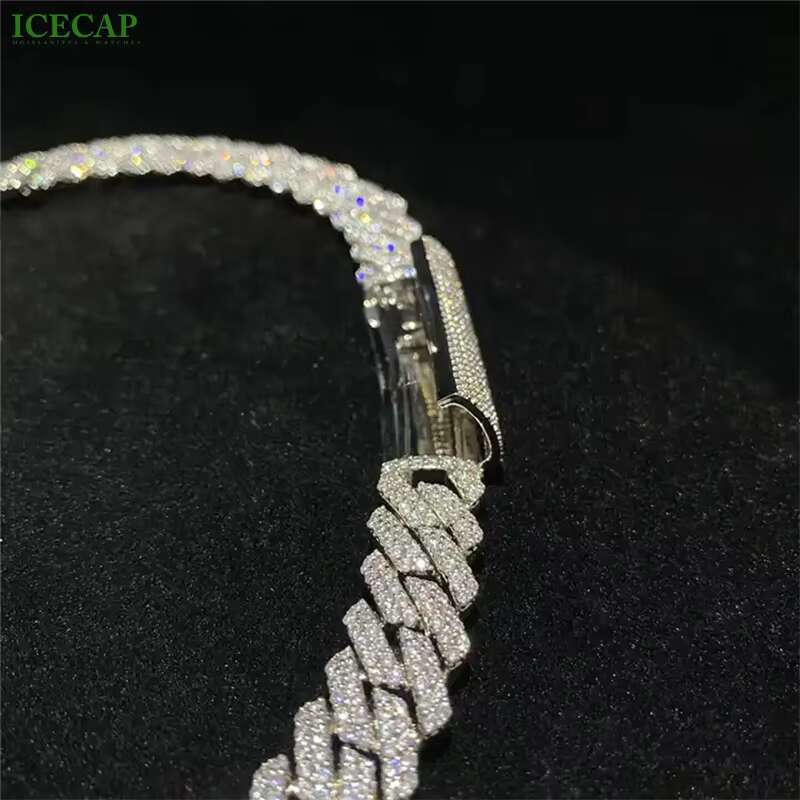 10- 20mm Wide 2-4 Rows Moissanite Cuban Chain 925 Sliver Mossanite Cuban Link Chain Iced Out Cuban Link Bracelet for Men
