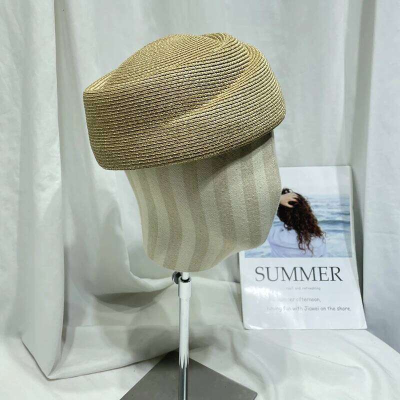 Women Straw Cap Summer French Beret Woven Sun Church Derby Party Fedoras Hostesses Pillbox Hat Millinery Fascinator Base