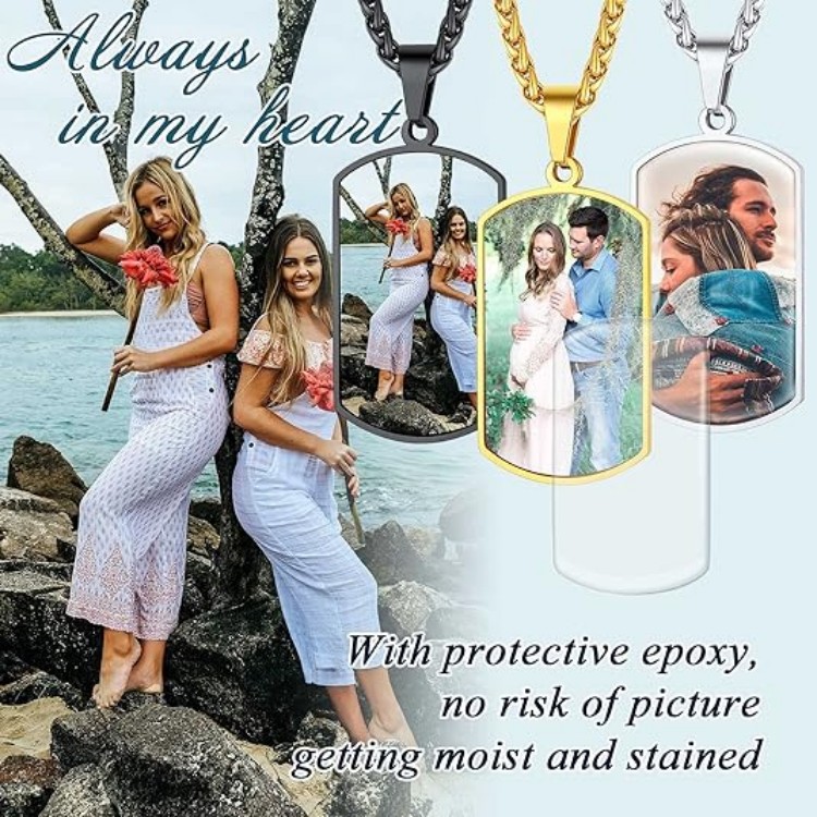 18K Gold Plated Picture Pendant Custom Text Memorial Jewelry, with Gift Box