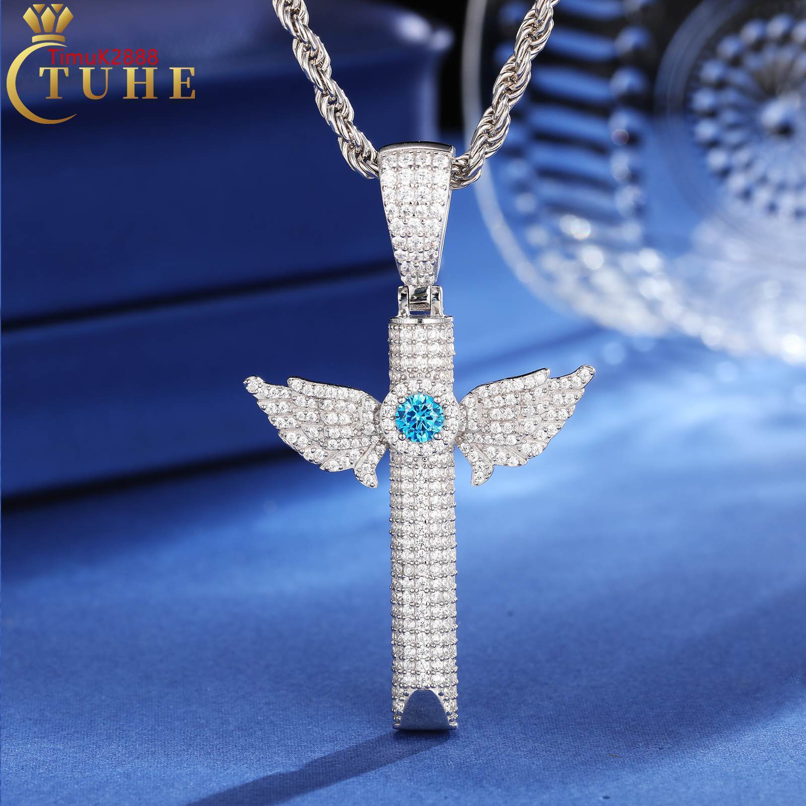Fashion Mossanite Jewelry 925 Sterling Silver VVS Moissanite Diamond Birthstone Iced Out Wing Whistle Breathing Pendant Necklace
