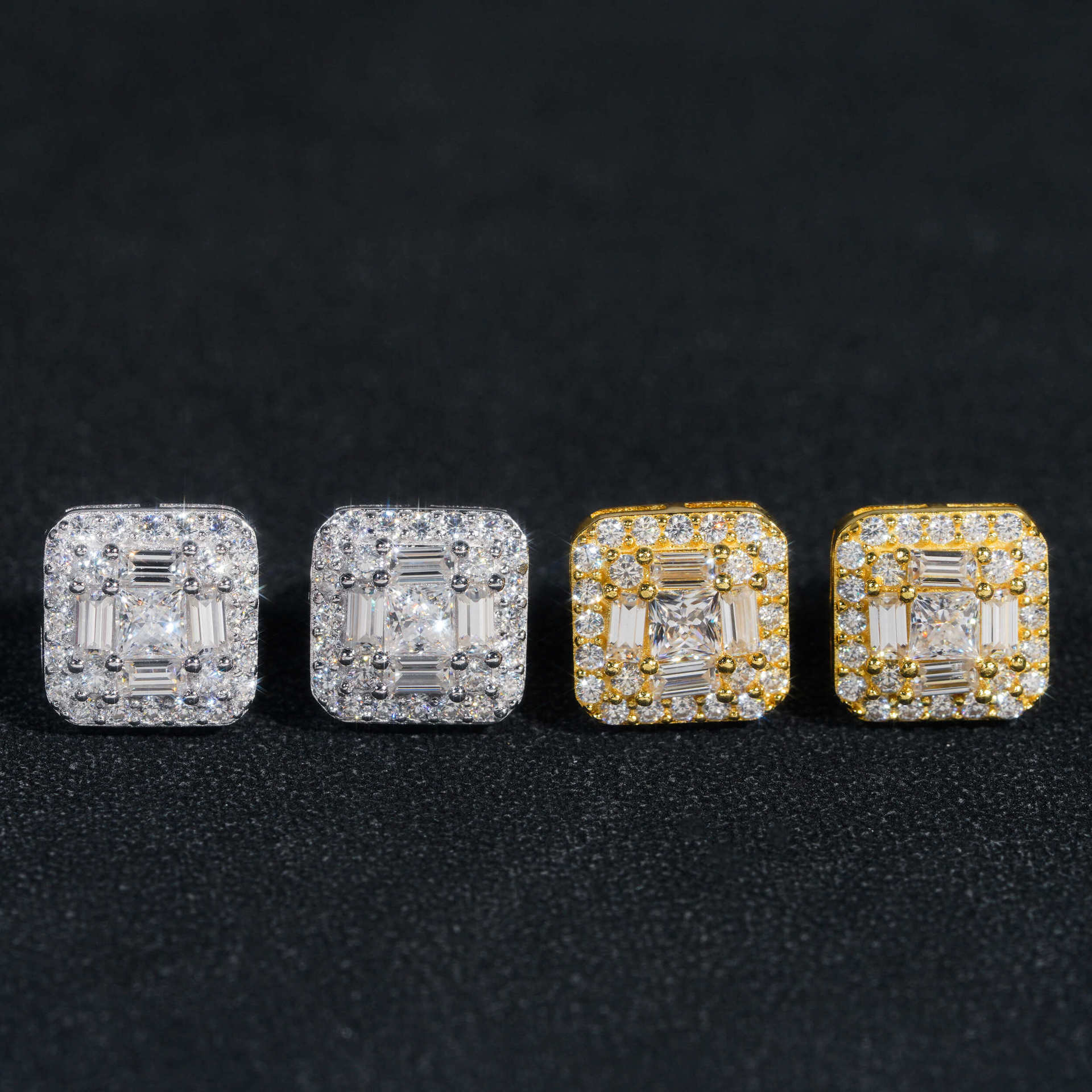 Fashion Fire Jewelry Men Iced Out Hip Hop Sterling Silver 10mm square Shape Screw Back Moissanite Diamond Stud Earrings