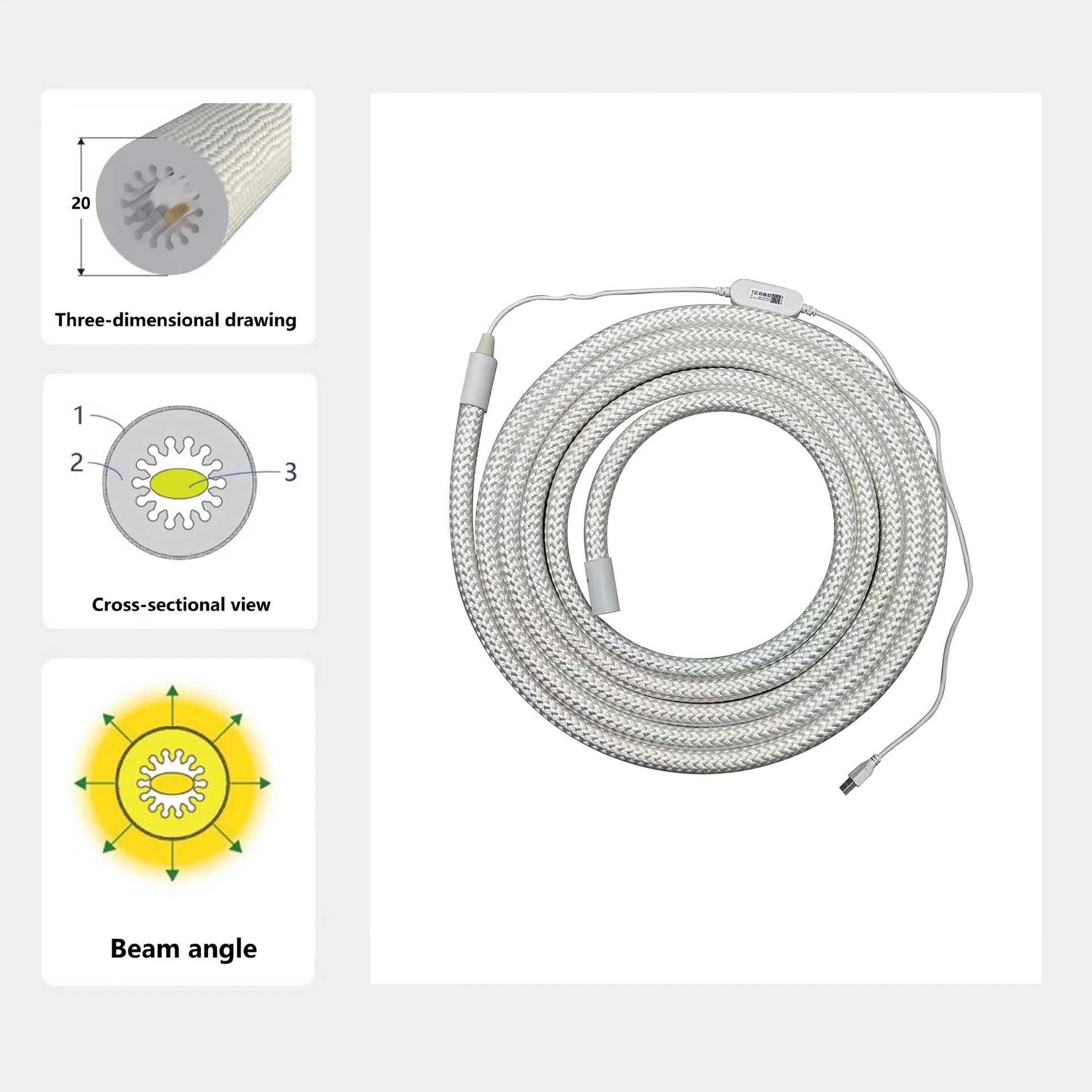 5v Color LED Lights 360-Degree Rotating Woven Rope Mesh Neon Light Strips E-Sports Room And Bar Decorative Light Strips 1m/3m/5m W250701