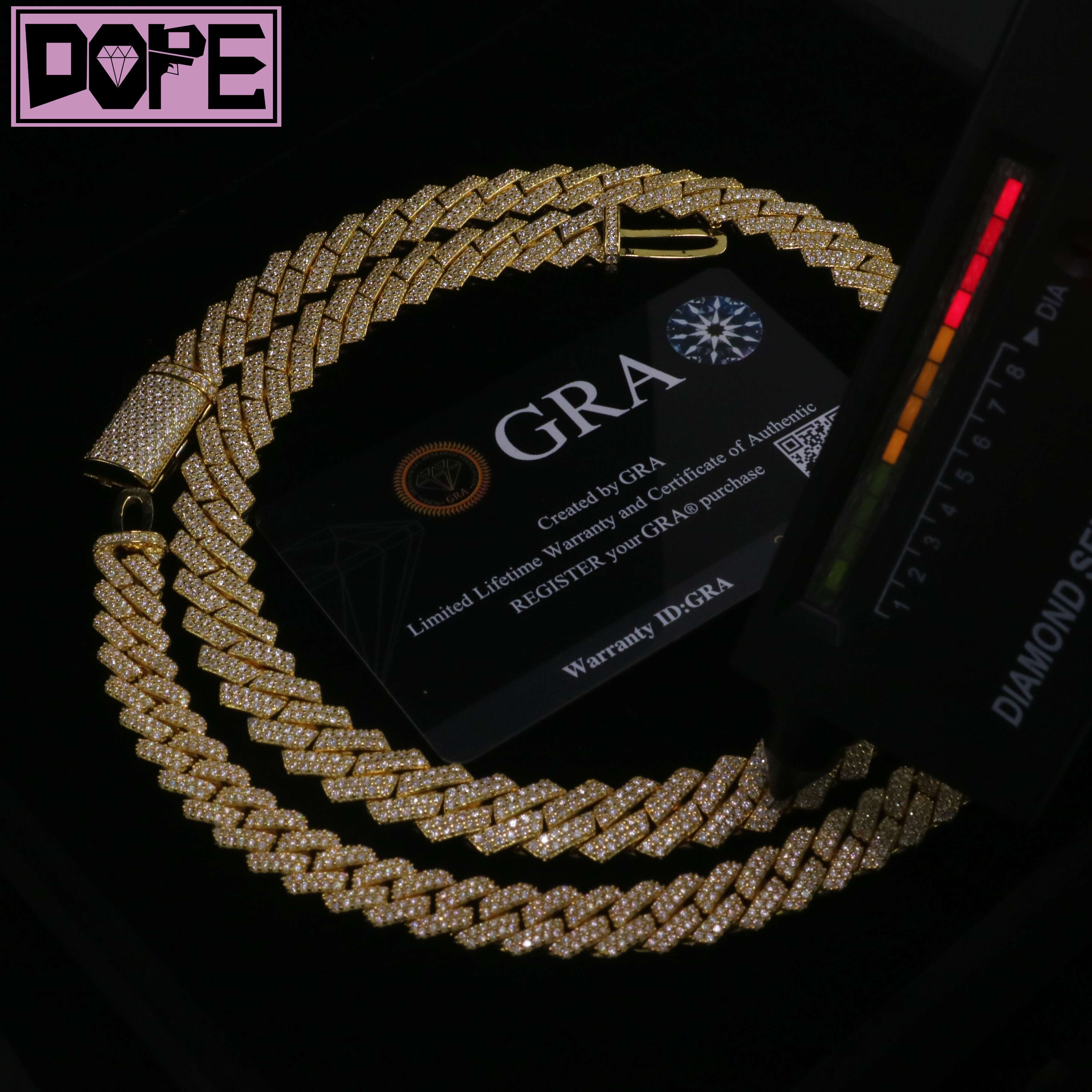 Stock 10mm Moissanite Chain 925 Sterling Silver Gold Plated VVS Iced Out Moissanite Cuban Chain