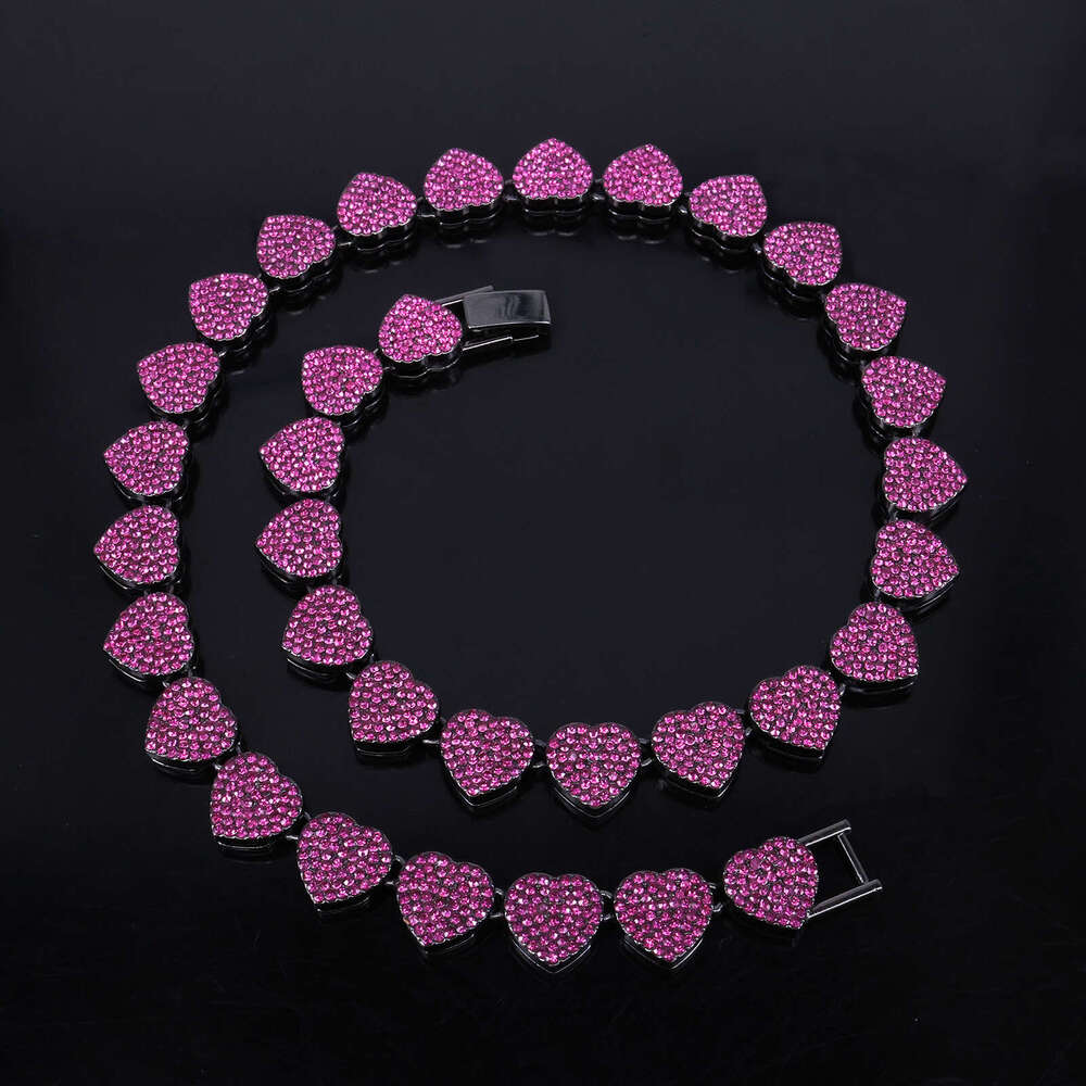 Alloy Jewelry 13mm Heart Full Dia Unisex Inlaid Necklace Trendy Cool Hip-Hop Style Chain Accessory 8c1
